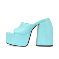 Thumbnail for Ibty Collections Sandals Women US4.5/EU35 / Blue Chunky Block Platform Heels Slides