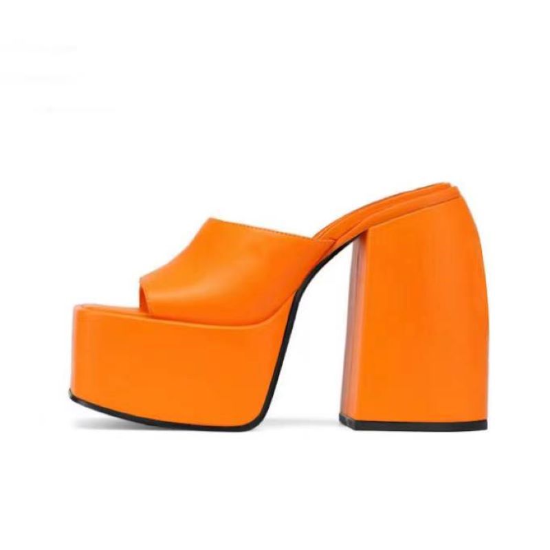 Ibty Collections Sandals Women US4.5/EU35 / Orange Chunky Block Platform Heels Slides