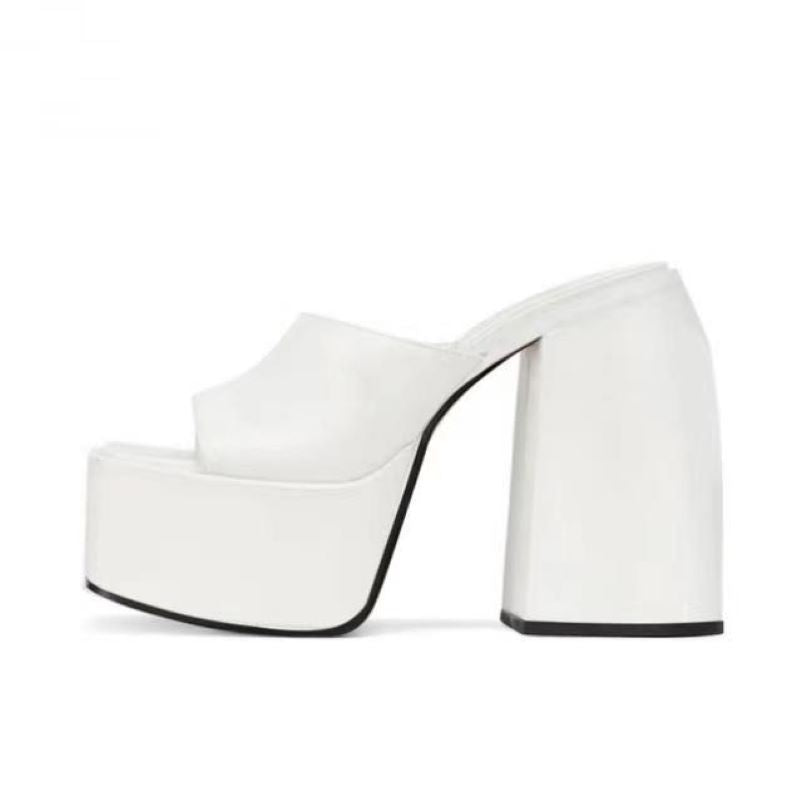 Ibty Collections Sandals Women US4.5/EU35 / White Chunky Block Platform Heels Slides