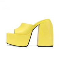 Thumbnail for Ibty Collections Sandals Women US4.5/EU35 / Yellow Chunky Block Platform Heels Slides