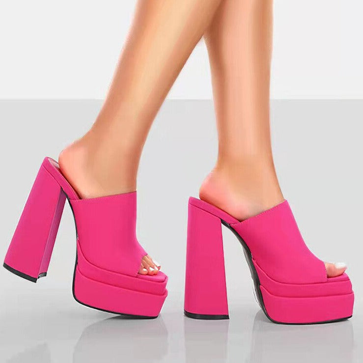 Unique Vintage Pink Suede Peep Toe Platform Heels